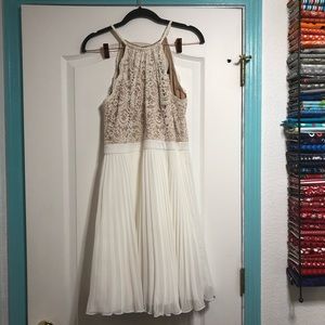 Tan and white high neck dress